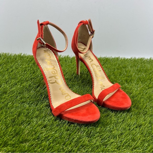 Sam Edelman Shoes - Sam Edelman Ariella Red Suede High Heels Ankle Strap Open Toe Women’s US 6M